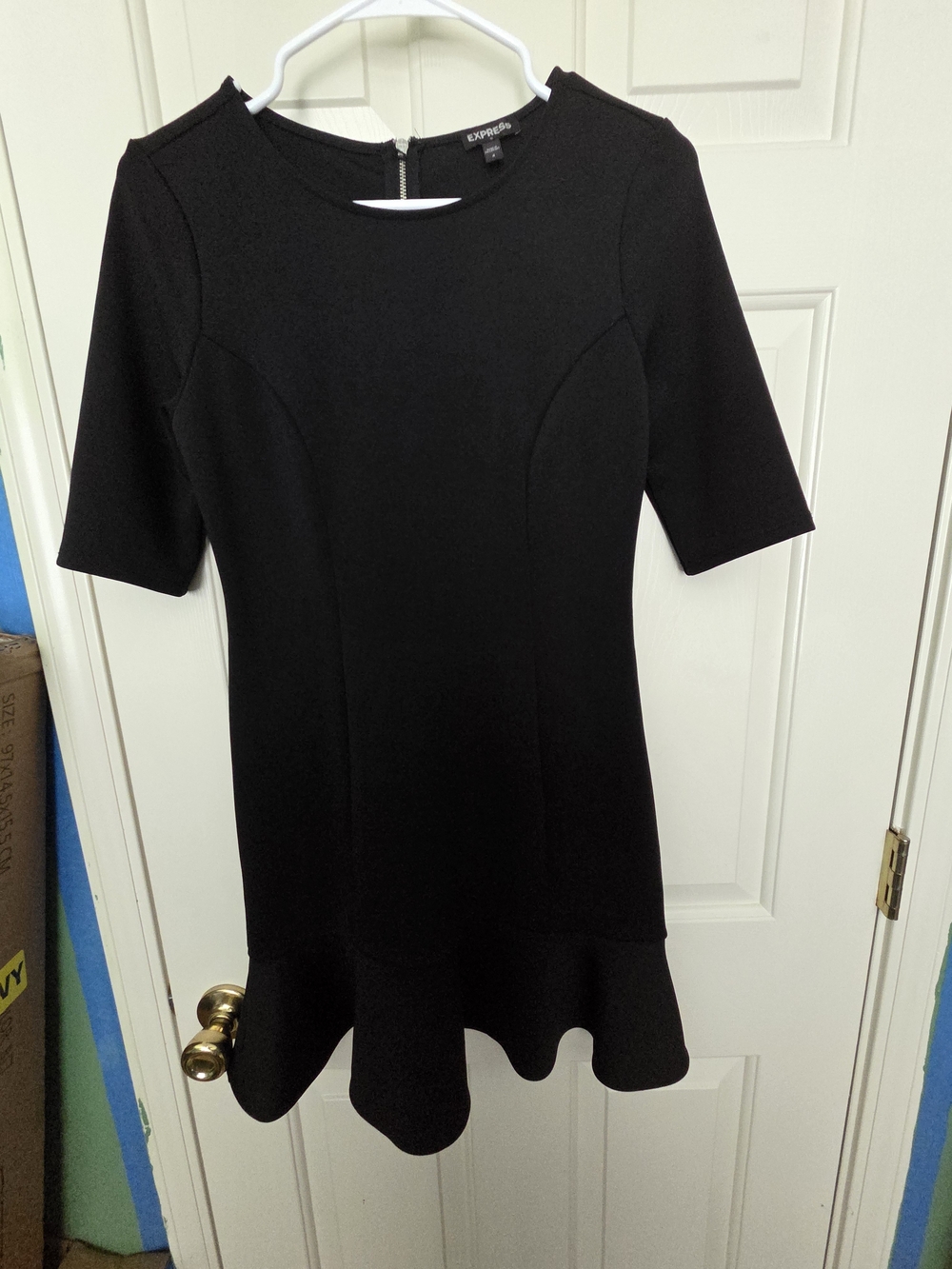 Express Black Short-Sleeve Ruffle-Hem Dress